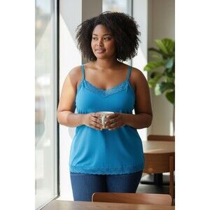 Avenue Stretch Teal Blue Lace Cami Tank Women’s Plus Size 30/32 5X